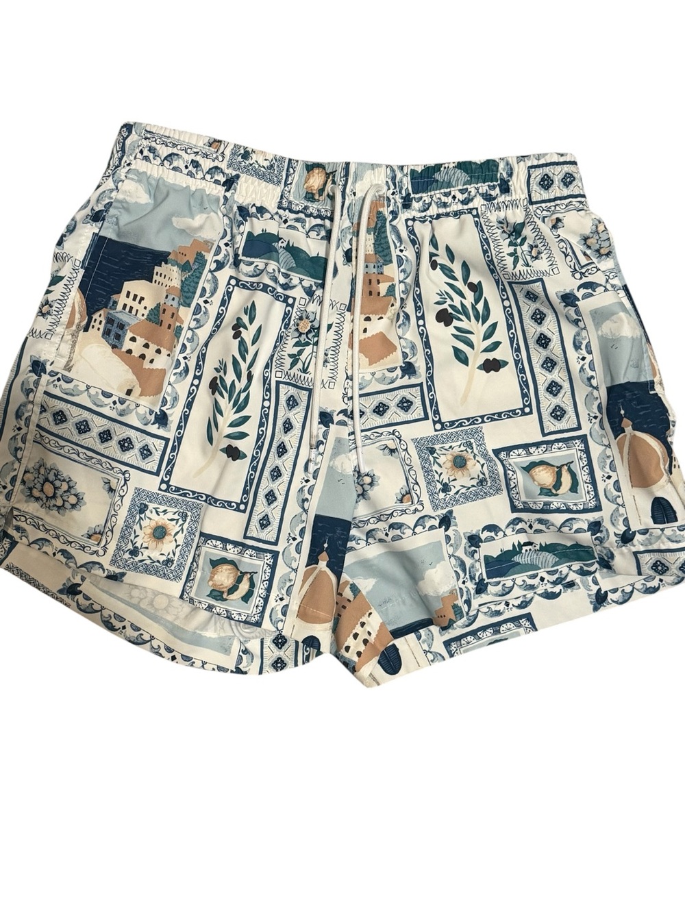 Abercrombie Fitch Mens Size S Cabana Postcard Print Swim Shorts Relaxed Stretch